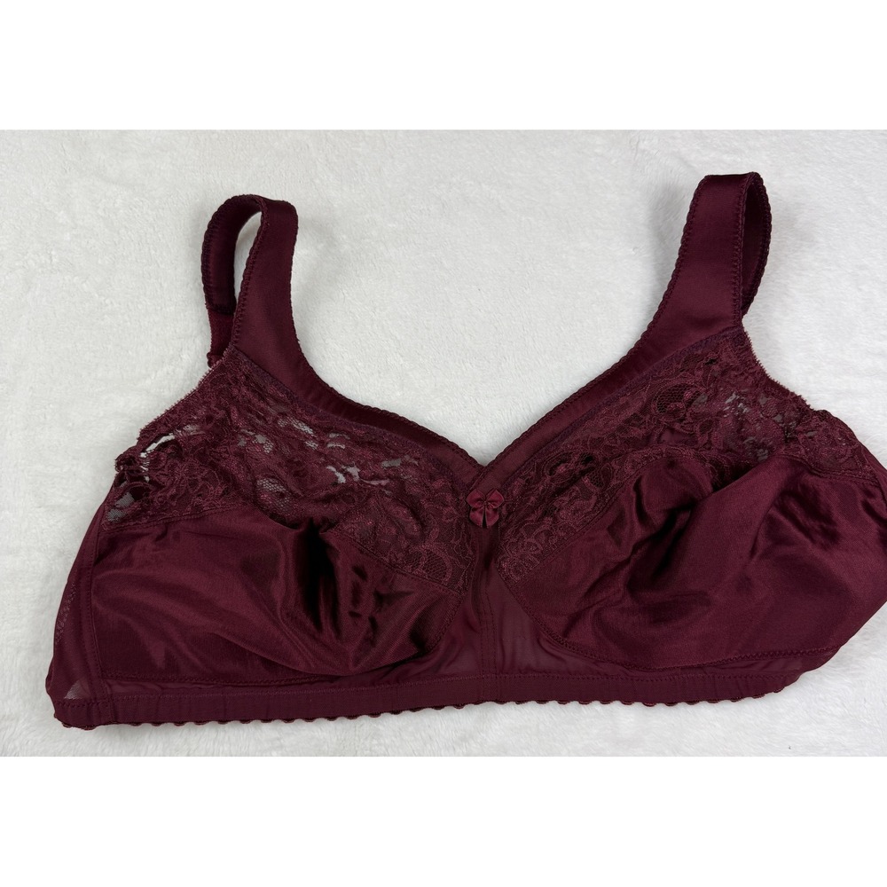 Glamorise Burgundy Floral Lace Full Coverage Bra US 48F UK 48E